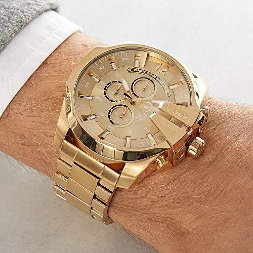 Diesel Mens Mega Chief Stainless Steel Bracelet  Silicone or Leather Band Watch with Analog or Digital Movement