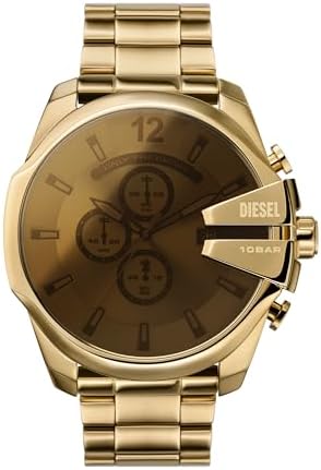 Diesel Mens Mega Chief Stainless Steel Bracelet  Silicone or Leather Band Watch with Analog or Digital Movement