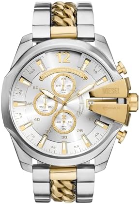 Diesel Mens Mega Chief Stainless Steel Bracelet  Silicone or Leather Band Watch with Analog or Digital Movement