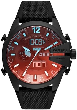 Diesel Mens Mega Chief Stainless Steel Bracelet  Silicone or Leather Band Watch with Analog or Digital Movement
