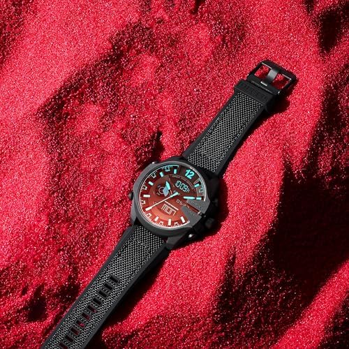 Diesel Mens Mega Chief Stainless Steel Bracelet  Silicone or Leather Band Watch with Analog or Digital Movement