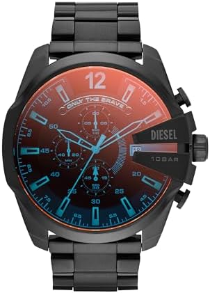 Diesel Mens Mega Chief Stainless Steel Bracelet  Silicone or Leather Band Watch with Analog or Digital Movement