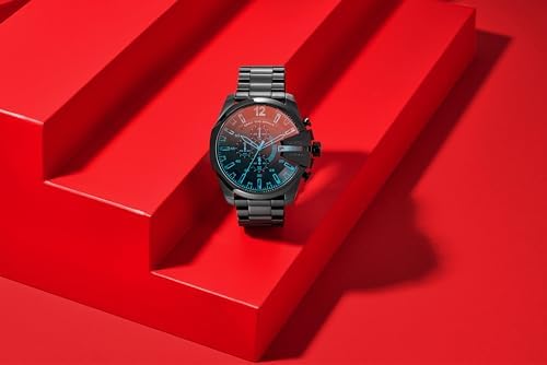 Diesel Mens Mega Chief Stainless Steel Bracelet  Silicone or Leather Band Watch with Analog or Digital Movement