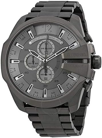 Diesel Mens Mega Chief Stainless Steel Bracelet  Silicone or Leather Band Watch with Analog or Digital Movement