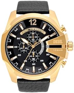 Diesel Mens Mega Chief Stainless Steel Bracelet  Silicone or Leather Band Watch with Analog or Digital Movement