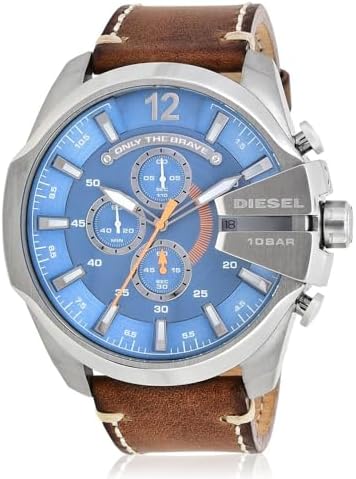 Diesel Mens Mega Chief Stainless Steel Bracelet  Silicone or Leather Band Watch with Analog or Digital Movement