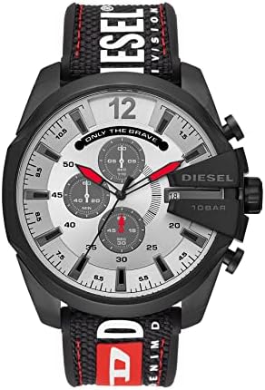Diesel Mens Mega Chief Stainless Steel Bracelet  Silicone or Leather Band Watch with Analog or Digital Movement