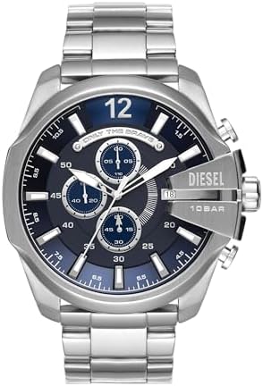 Diesel Mens Mega Chief Stainless Steel Bracelet  Silicone or Leather Band Watch with Analog or Digital Movement