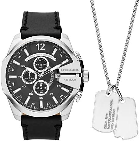 Diesel Mens Mega Chief Stainless Steel Bracelet  Silicone or Leather Band Watch with Analog or Digital Movement