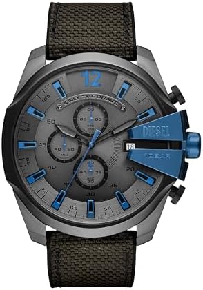 Diesel Mens Mega Chief Stainless Steel Bracelet  Silicone or Leather Band Watch with Analog or Digital Movement