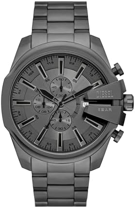 Diesel Mens Mega Chief Stainless Steel Bracelet  Silicone or Leather Band Watch with Analog or Digital Movement