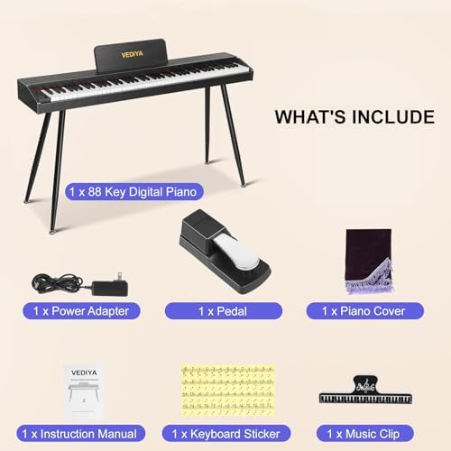 Digital Piano Keyboard 88 key Semi Weighted Electric Piano Full Size Acoustic Piano for Beginners with Pedal  USB MIDI Compatibility  Black 
