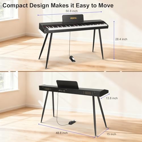 Digital Piano Keyboard 88 key Semi Weighted Electric Piano Full Size Acoustic Piano for Beginners with Pedal  USB MIDI Compatibility  Black 