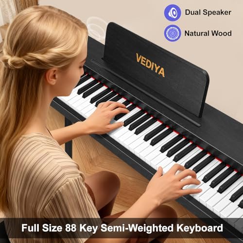 Digital Piano Keyboard 88 key Semi Weighted Electric Piano Full Size Acoustic Piano for Beginners with Pedal  USB MIDI Compatibility  Black 