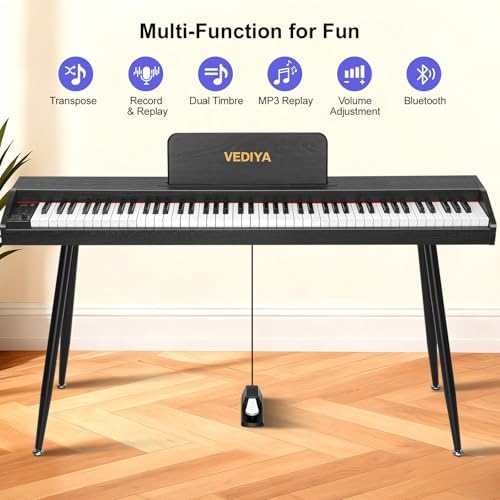 Digital Piano Keyboard 88 key Semi Weighted Electric Piano Full Size Acoustic Piano for Beginners with Pedal  USB MIDI Compatibility  Black 
