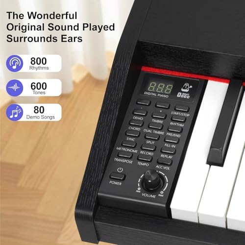 Digital Piano Keyboard 88 key Semi Weighted Electric Piano Full Size Acoustic Piano for Beginners with Pedal  USB MIDI Compatibility  Black 