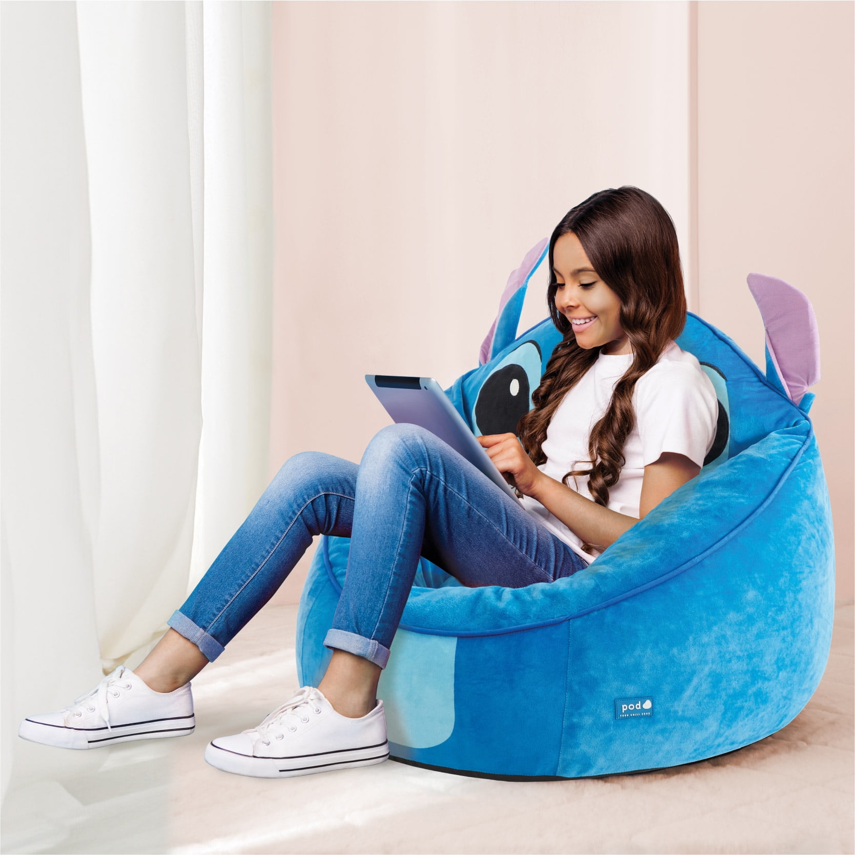 Disney Stitch Kids  Compressed Foam Bean Bag Chair  Blue