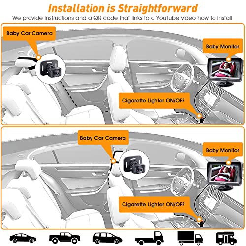 DoHonest Baby Car Camera HD 1080P   Rear Facing Car Baby Monitor with Night Vision  Adjustable View Angle  Easy Setup  Anti Glare Display  Safety for Kids & Infants
