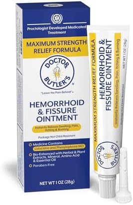 Doctor Butler s Hemorrhoid & Fissure Ointment   Hemorrhoid Treatment and Hemorrhoid Cream with Lidocaine and Phenylephrine HCI for Fast Acting Relief of Pain  Swelling  Discomfort  and Itching  1 oz