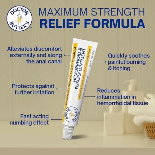 Doctor Butler s Hemorrhoid & Fissure Ointment   Hemorrhoid Treatment and Hemorrhoid Cream with Lidocaine and Phenylephrine HCI for Fast Acting Relief of Pain  Swelling  Discomfort  and Itching  1 oz