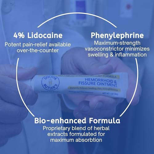 Doctor Butler s Hemorrhoid & Fissure Ointment   Hemorrhoid Treatment and Hemorrhoid Cream with Lidocaine and Phenylephrine HCI for Fast Acting Relief of Pain  Swelling  Discomfort  and Itching  1 oz