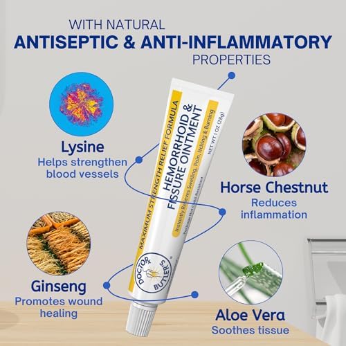 Doctor Butler s Hemorrhoid & Fissure Ointment   Hemorrhoid Treatment and Hemorrhoid Cream with Lidocaine and Phenylephrine HCI for Fast Acting Relief of Pain  Swelling  Discomfort  and Itching  1 oz