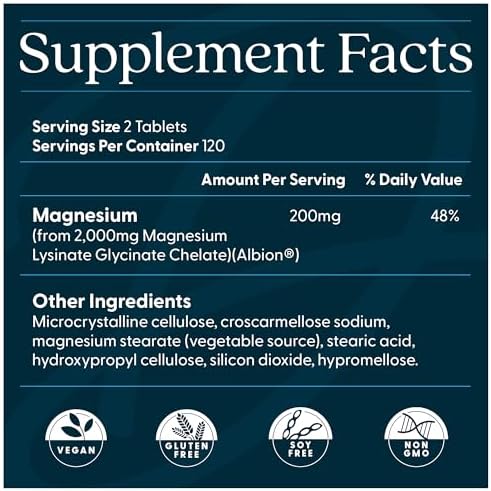 Doctor s Best High Absorption Magnesium Glycinate Lysinate Supplement   100  Chelated for Maximum Absorption   Magnesium for Sleep and Muscle Relaxation   200 Mg Per Serving   240 Tablets
