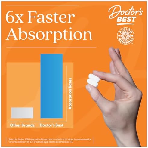 Doctor s Best High Absorption Magnesium Glycinate Lysinate Supplement   100  Chelated for Maximum Absorption   Magnesium for Sleep and Muscle Relaxation   200 Mg Per Serving   240 Tablets