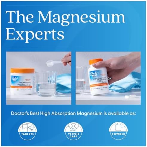 Doctor s Best High Absorption Magnesium Glycinate Lysinate Supplement   100  Chelated for Maximum Absorption   Magnesium for Sleep and Muscle Relaxation   200 Mg Per Serving   240 Tablets
