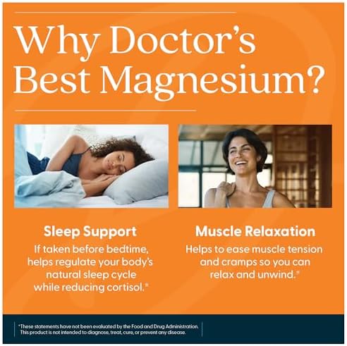 Doctor s Best High Absorption Magnesium Glycinate Lysinate Supplement   100  Chelated for Maximum Absorption   Magnesium for Sleep and Muscle Relaxation   200 Mg Per Serving   240 Tablets