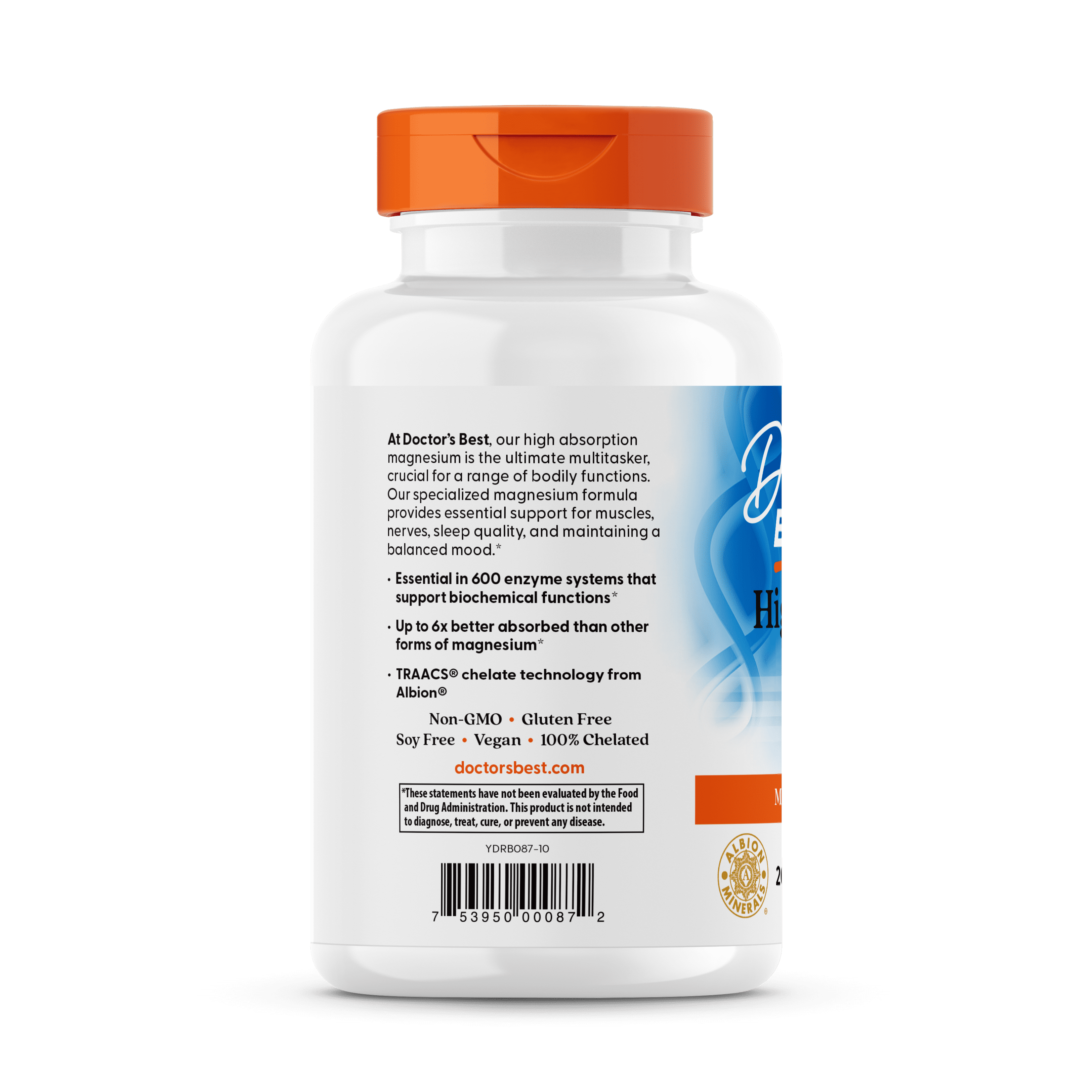 Doctor's Best Pastillas de Magnesio de Alta Absorción, 100 Mg, 240 Unidades