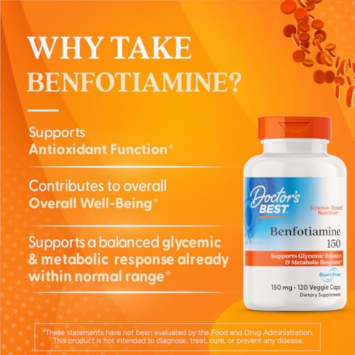 Doctors BEST Benfotiamine 150  Supports Glycemic Balance & Metabolic Response  Non GMO  Gluten Free  Soy Free  Vegan 120 Veggie Caps