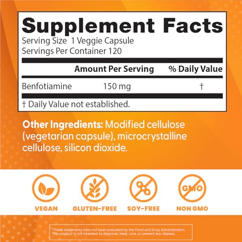 Doctors BEST Benfotiamine 150  Supports Glycemic Balance & Metabolic Response  Non GMO  Gluten Free  Soy Free  Vegan 120 Veggie Caps