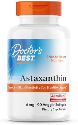 Doctors Best Astaxanthin Vegan Supplement 6 mg   Skin Elasticity & Antioxidant Support for Men & Women  Extract from Haematococcus Pluvialis Microalgae  Non GMO  Gluten Free   90 Veggie Softgels