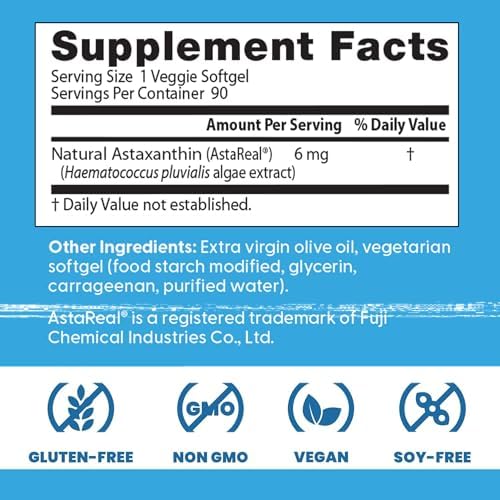Doctors Best Astaxanthin Vegan Supplement 6 mg   Skin Elasticity & Antioxidant Support for Men & Women  Extract from Haematococcus Pluvialis Microalgae  Non GMO  Gluten Free   90 Veggie Softgels