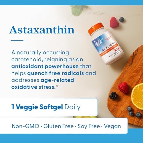Doctors Best Astaxanthin Vegan Supplement 6 mg   Skin Elasticity & Antioxidant Support for Men & Women  Extract from Haematococcus Pluvialis Microalgae  Non GMO  Gluten Free   90 Veggie Softgels