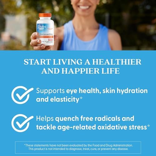 Doctors Best Astaxanthin Vegan Supplement 6 mg   Skin Elasticity & Antioxidant Support for Men & Women  Extract from Haematococcus Pluvialis Microalgae  Non GMO  Gluten Free   90 Veggie Softgels
