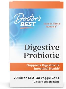 Doctors Best Digestive Probiotic Capsules for Women & Men   Probiotics Supplement for Digestive Health  Supports Gut Health & Balanced Flora  20 Billion CFU  Daily Nutrition Support   30 Veg Caps