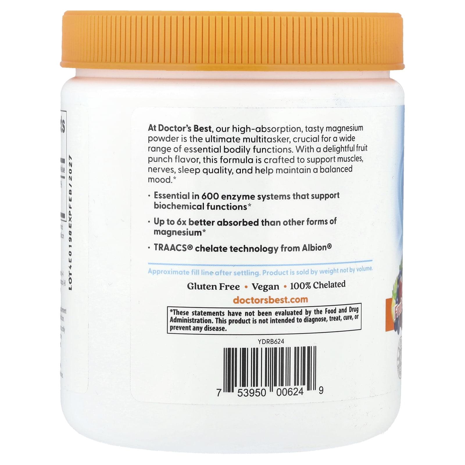 Doctors Best High Absorption Magnesium Powder Lysinate Glycinate   400 mg   Fruit Punch 12 1 oz  340 Grams  Powder