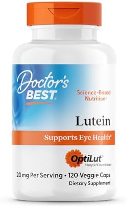 Doctors Best Lutein Supplement 20mg with Trans Zeaxanthin   Lutein for Eyes  Eye Health Vitamins for Men & Women  Vision and Macular Health Support Capsules  OptiLut Marigold Flower   120 Veg Caps
