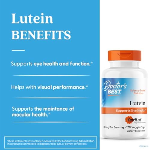 Doctors Best Lutein Supplement 20mg with Trans Zeaxanthin   Lutein for Eyes  Eye Health Vitamins for Men & Women  Vision and Macular Health Support Capsules  OptiLut Marigold Flower   120 Veg Caps