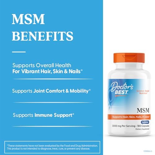 Doctors Best MSM Supplement Capsules for Men & Women   Supports Hair  Skin  Nails  Joint Health & Mobility  3000 mg Per Serving  Delivers Beneficial Sulfur w/OptiMSM  Gluten Free  Non GMO   180 Caps