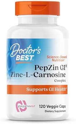 Doctors Best PepZin GI  Zinc L Carnosine Complex for Men & Women   Zinc Carnosine Supplement Caps for Gut Health  Digestive Support  & Stomach Comfort  Vegan  Gluten Free   120 Veg Capsules