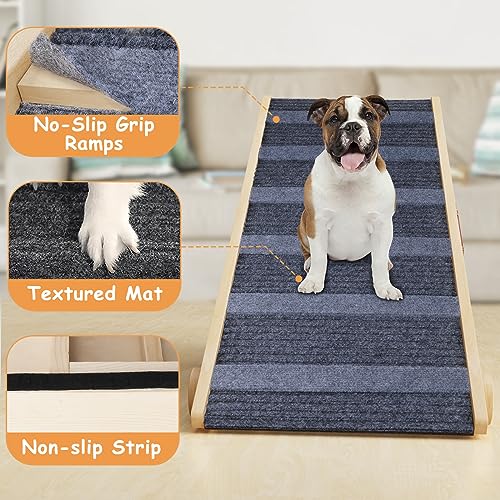 Dog Ramp for Bed  Folding Wooden Pet Ramp for Small Large Dogs Cats  7 Adjustable Height from 10 8 to 26 6  Portable Stable Dog Pet Steps for Car Couch High Bed  Supports Up to 200lbs
