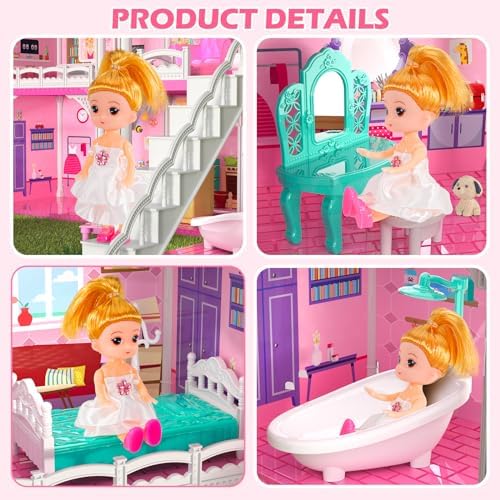 Dollhouses for Girls  Housetoys with Furniture  4 Floor 10 Rooms DIY House Slide Accessories  Toddler Playhouse with 2 Princesses  Toys for for 3 4 5 6 7 8 9 10 Year Old Girls