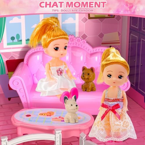 Dollhouses for Girls  Housetoys with Furniture  4 Floor 10 Rooms DIY House Slide Accessories  Toddler Playhouse with 2 Princesses  Toys for for 3 4 5 6 7 8 9 10 Year Old Girls