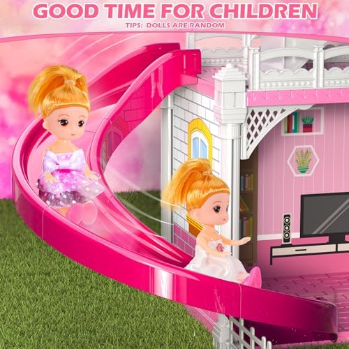 Dollhouses for Girls  Housetoys with Furniture  4 Floor 10 Rooms DIY House Slide Accessories  Toddler Playhouse with 2 Princesses  Toys for for 3 4 5 6 7 8 9 10 Year Old Girls