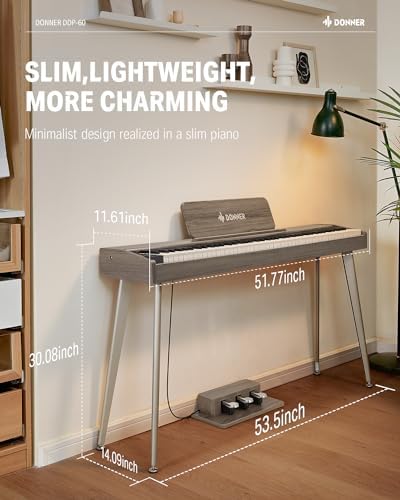 Donner OURA DDP-60 Piano digital de 88 teclas: teclado de tamaño completo, tacto sensible, 8 reverberaciones, grabación, 128 voces. Incluye tres pedales, teclado de piano eléctrico para principiantes