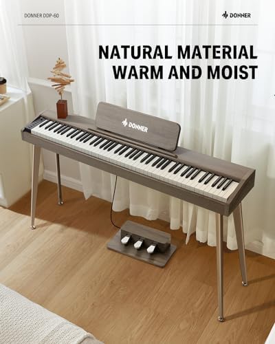 Donner OURA DDP-60 Piano digital de 88 teclas: teclado de tamaño completo, tacto sensible, 8 reverberaciones, grabación, 128 voces. Incluye tres pedales, teclado de piano eléctrico para principiantes