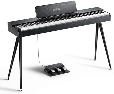 Donner OURA DDP-60 Piano digital de 88 teclas: teclado de tamaño completo, tacto sensible, 8 reverberaciones, grabación, 128 voces. Incluye tres pedales, teclado de piano eléctrico para principiantes